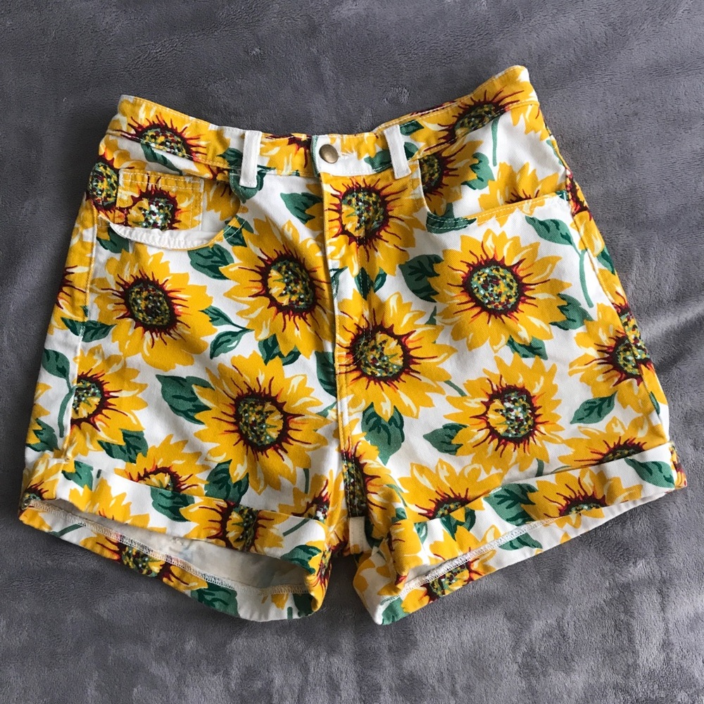 High-Waisted Sunflower Shorts